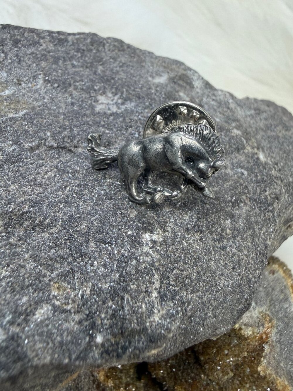 Vintage Pewter Stallion Lapel Pin Marked 724 .5" X 1" Horse Mustang Tie Tack